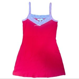 victoria’s secret red slip dress w pink lace detailing